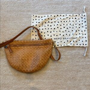CLARE V GRANDE FANNY BAG - NATURAL TAN WOVEN CHECKER LEATHER